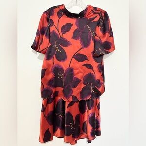 Ann Taylor Studio Collection Floral Silk Mock Neck Popover and skirt midi XS NWT